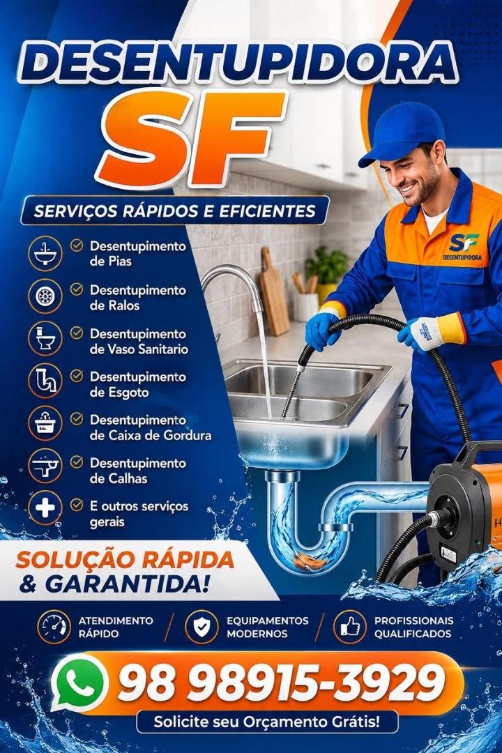 Serviços da Desentupidora SF em São Luís: pias, ralos, vaso sanitário, esgoto, caixa de gordura e calhas
